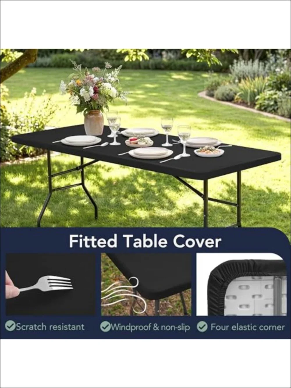 6ft Fitted Tablecloth Rectangle 6-Pack Elastic Corners Reusable Polyester